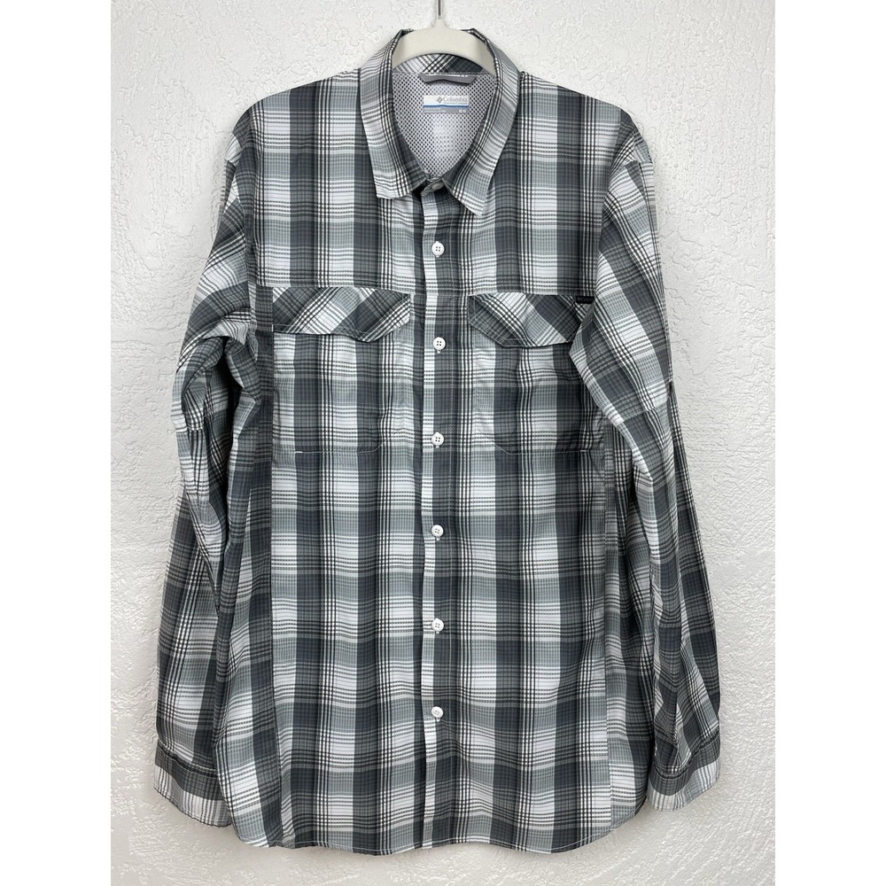 Columbia Shirt M Gray Plaid Button Up Men's Vented Fishing Outdoors Omni-Shad‎